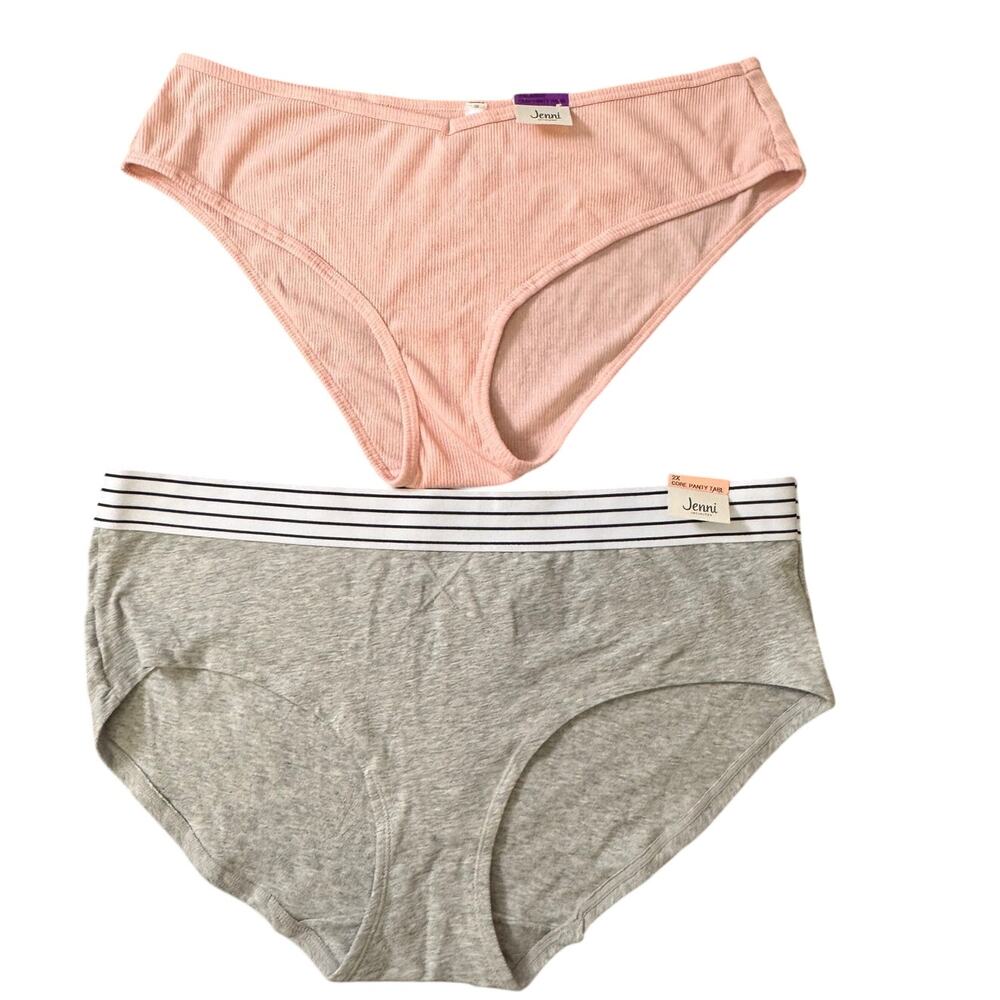 NEW JENNI MACY’S Pink Gray Ribbed Hipster Thong Size 2XL/Plus 2X Lot Of 2